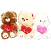 Wholesale - 9" PLUSH BEAR WITH HEART 3-ASST C/P 72, UPC: 810126540751